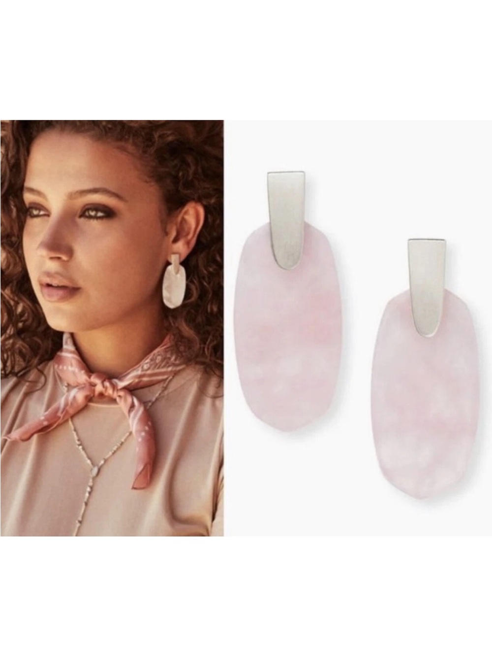 KENDRA SCOTT EARRINGS & NECKLACE SET Aragon Drop Pink Rose Quartz